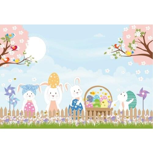 Easter Backdrop Cartoon Bunny Holding an Egg Photography Background Family Party Decor Photo Booth Studio Prop