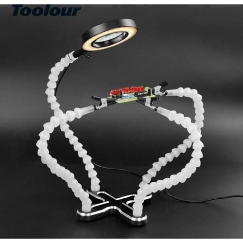 Toolour Soldering Station with 4pc Flexible Arms Soldering Iron Holder Third Helping Hand Tool PCB Welding Repair Welding Tool