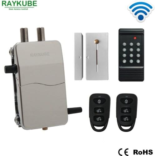 RAYKUBE Access Control Kits Wireless 433MHZ Electric Door Lock Security Door With Password Keypad Remote Control Lockey R-W39