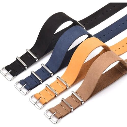 4 Colors Watchband Leather Strap Black Ring Buckle 18mm 20mm 22mm 24mm Replacement Watch Bands Accessories