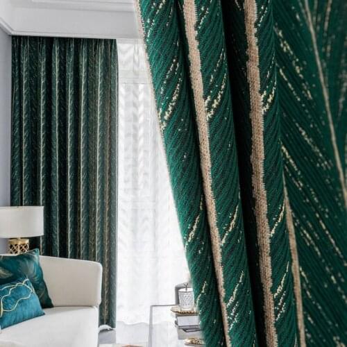 Luxury Beauty Gold Lines Fishbone Pattern Jacquard Shade Curtain Yarn-Dyed Jacquard Living Room Bedroom Curtain Finished Product