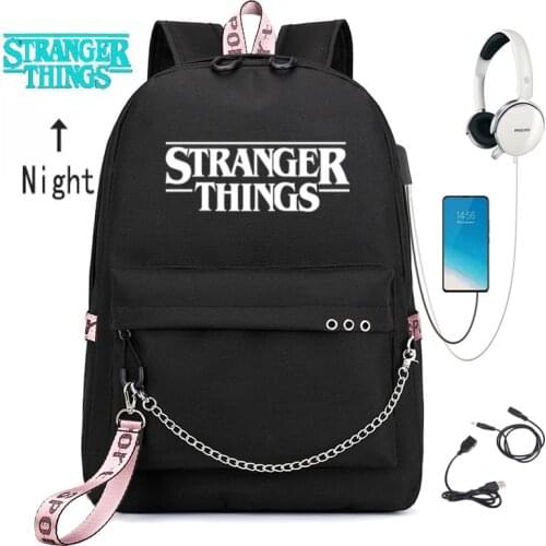 Stranger Things Backpack Wearable Canvas School Bags For Teenagers Luminous Travel Bag Capacity Women Men Casual Laptop Mochilas