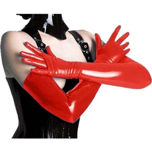 Sexy Faux Leather Shiny Long Glove Punk Gloves PU Jazz Outfit Club Wear Cosplay Accessory Opera Elbow Stretch Finger Gauntlet