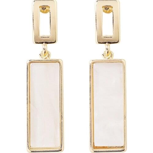 White Shell Drop Earrings Fashion Niche Elegant Ladies Gold Color Geometry Rectangular Temperament Earrings Cold Wind Earrings