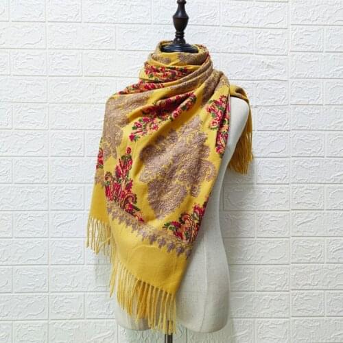 Yellow Embroider Flower Pashmina Cashmere-Like Scarf For Women Winter Warm Fine Tassels Scarfs Shawl Fashion Travel Scarves
