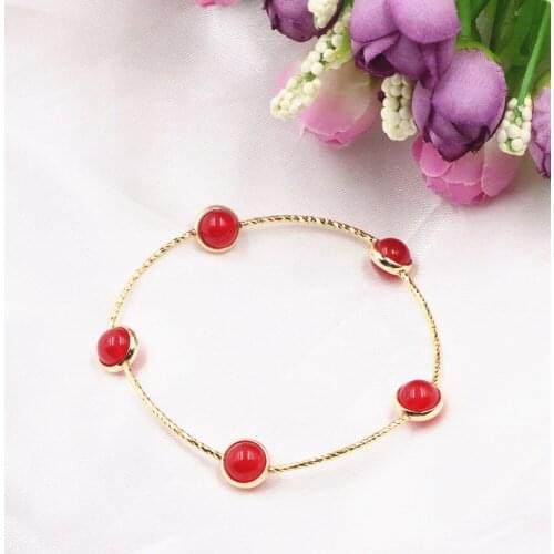 Trendy Charms Women Handmade Bracelet Red Natural Stone Jades Bead Strand Bracelets Bangle Wrist Ornament Gift Jewelry 7.5" B317