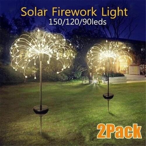 New 2 PCS LED Outdoor Dandelion Fireworks Solar String Light Fairy Garden Patio Lawn Street Landscape Christmas Decoration Lamp