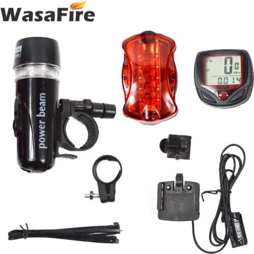 WasaFire Bike Front Rear Lights and Bicycle Speedometer Waterproof Cycling Headlight Taillight+Stopwatch Bicycle Accessories Set