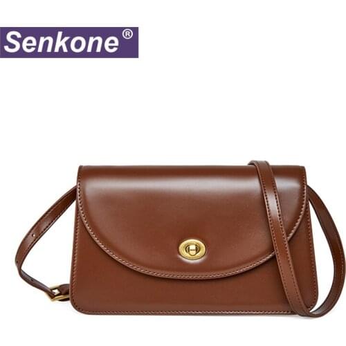 Vintage Crossbody Bags For Girls Small Flap Genuine Leather Women Shoulder Bags Messenger Lock Bags Retro Brown Black White Bag