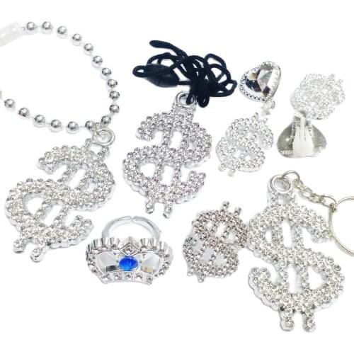 6X Dollar Sign Pendant Necklace Rings Bracelet Girl Princess VINTAGE Retro Birthday Party Favors Jewelry set Pinata Fillers Gift