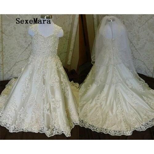 High Quality Flower Girl Dress for Wedding Lace Beading Little Princess Pageant Birthday Communion Gown size2-16Y