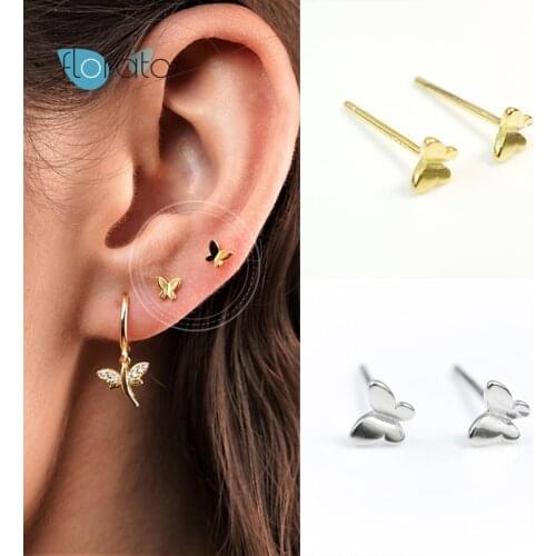 YUXINTOME 925 Silver Ear Needle Insect Stud Earrings For Women Minimalist Metal Butterfly Earring Fashion Rock Punk Jewelry Gift