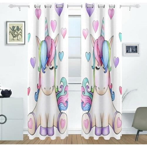 Unicorn Curtains For Living Room Bedroom Colorful Blackout Curtain Window Treatment Drapes Home Decor 2pcs
