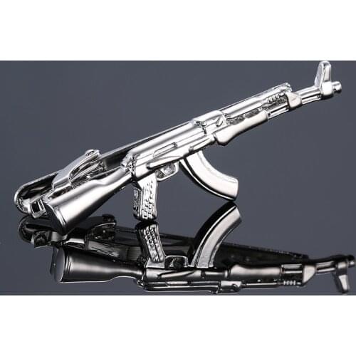 Silvery submachine gun AK47 Tie Clip Pin Clasp Bar Metal Tie Clips For Mens Accessories High Quality Wedding Gift Brand Jewelry