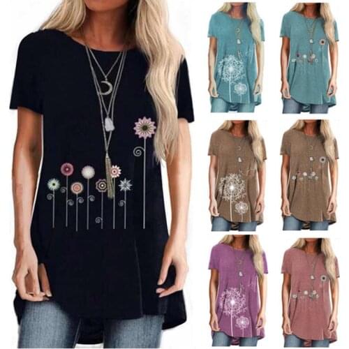 Woman Tshirts Summer 2021 New Flower Printing Short Sleeve Round Collar Long Leisure Female Harajuku T Shirt Women OMN8916