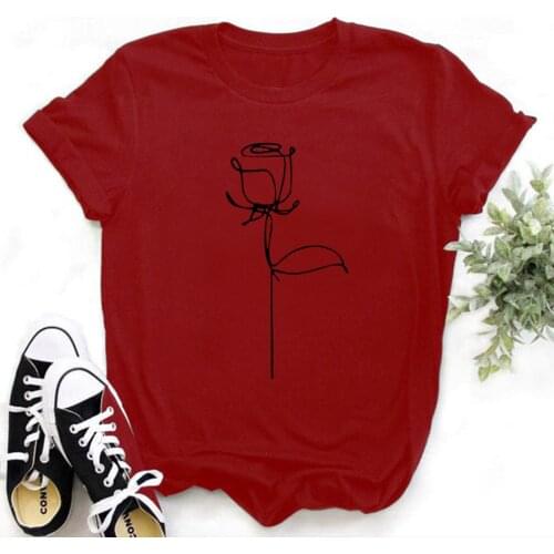Rose Flower Print T Shirt Women Short Sleeve O Neck Loose Tshirt Summer Women Causal Tee Shirt Tops TX00056