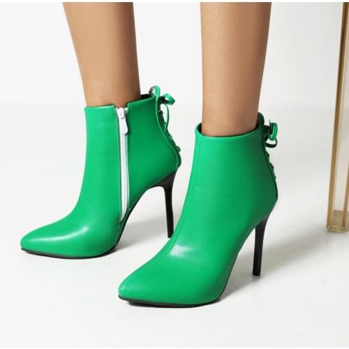 Cross Straps, Bowknot, Pointed Stiletto Heel Women Ankle Boots Super Hit Size High Heel Sexy And Capable Winter Warm Short Boots