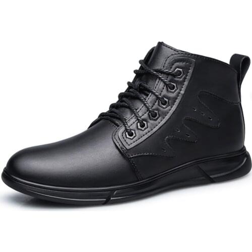 Winter Men Boots Warm Plush Men Snow Boots Comfortable Men Shoes Lace-Up Autumn Mens Ankle Boots Real Leather Motorcycle Boots