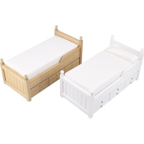 1:12 Scale Miniature Dollhouse Wooden Bed Bedroom Bunk Bed Scene Decoration for DIY
