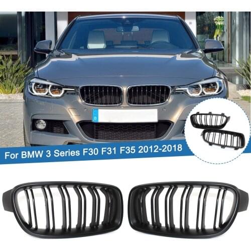 1Pair Matte Black Car Front Bumper Kidney Grille Dual Slat Racing Grilles Fit For BMW 3-Series F30 F31 F35 2012-2018 Car Styling