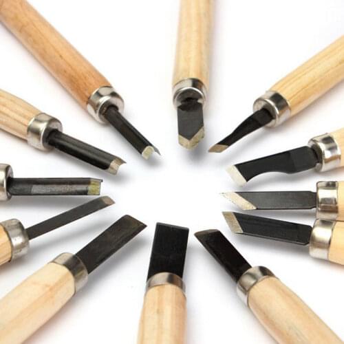 12 Pcs/set Wood Carving Tool Kit with Wooden Handle Multi-function Cutter Knife Tools for Carving Wood Hand Tool Set