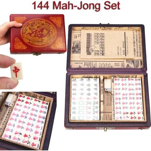 144 Tiles Mah-Jong Set Funny Chinese Traditional Mahjong Card Games Stress Relief Toys Portable with Box for Party Family