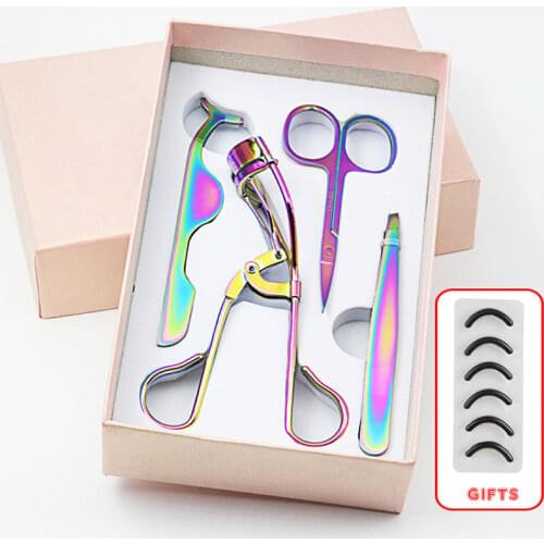 4Pcs Multifunctional Eyelash Makeup Tools Set Mini Eyelash Curler False Eyelashes Extension Tweezers Scissors with Storage Box