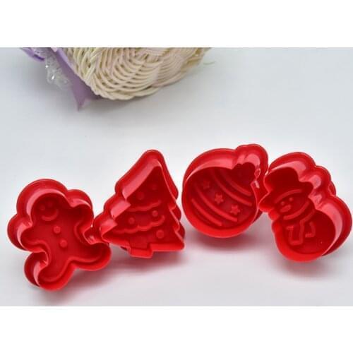 4pcs/pack Cookie Stamp Biscuit Mold 3d Cookie Plunger Cutter Diy Baking Mould Gingerbread House Christmas Cookie Cutters