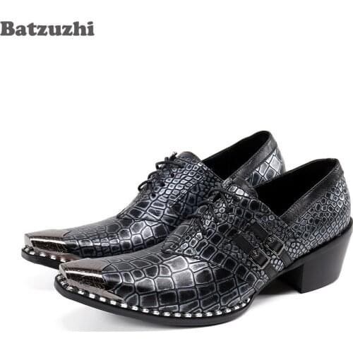 Batzuzhi Fashion Designers Men Shoes Pointed Toe Formal Leather Dress Shoes Men Lace-up 6.5cm Heels High for Men Party,Business