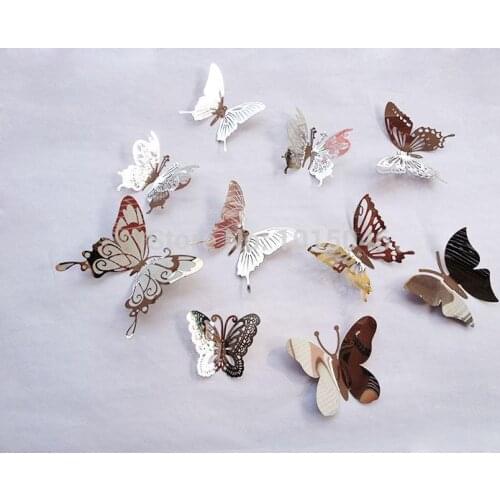 Free Shipping 10Pcs/lot Creative Stainless Steel Butterfly Wall Sticker Three-dimensional Mirror Wedding Home Wall Decoration