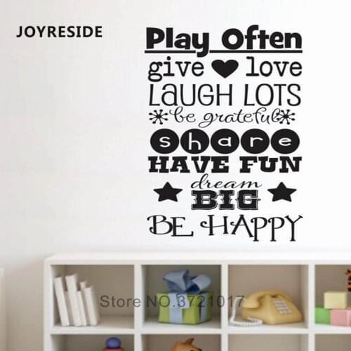 Playroom Words Wall Sticker Give Love Happy Wall Decor Kids Rooms Home Decoration Laugh Lots Wall Decals Wallpaper Vinyl M493