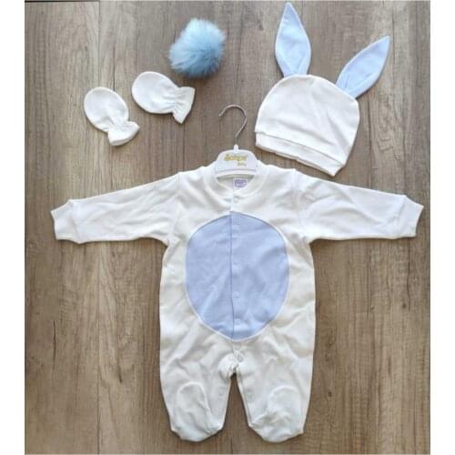 Jaju Baby, Blue Rabbit Cute Baby Rompers Set, Hat, Rompers, Gloves