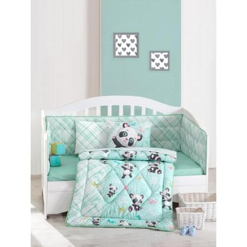 100 % COTTON Turquoise Made in Turkey PANDA Infant Baby Crib Bedding Set Bumper For Boyl Nursery Animal Baby Soft Antiallergic