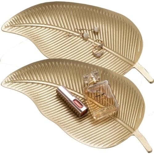 INS Style Golden Leaf-shaped Fruit Plate Jewelry Tray Living Room Snack Nuts Dried Fruit Plate Home Decor Crafts