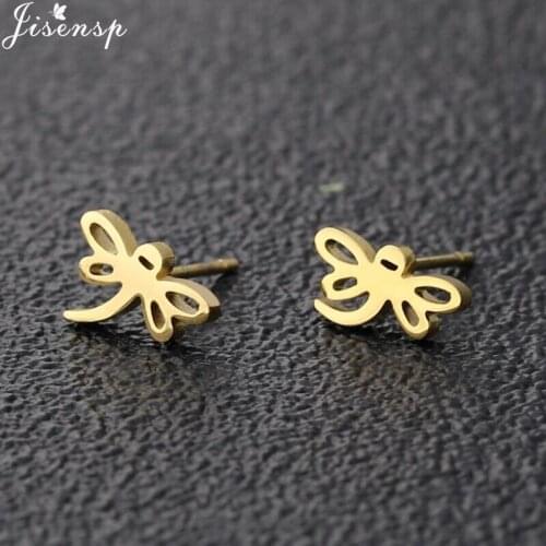 Jisensp Spring Style Dragonfly Stud Earrings for Girls Party Gift Stainless Steel Cute Animal Earrings Fashion Jewelry 2019