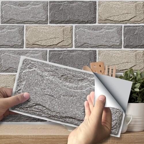 Stone Texture Wall Stickers Retro Oil-proof Waterproof Tile Sticker For Kitchen Bathroom Ground Wall House Decoration