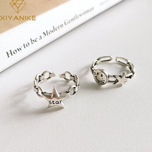 XIYANIKE 925 Sterling Silver Handmade Rings for Women Couples Fashion Simple Smiling Face Punk Jewelry Party Accessories Gifts