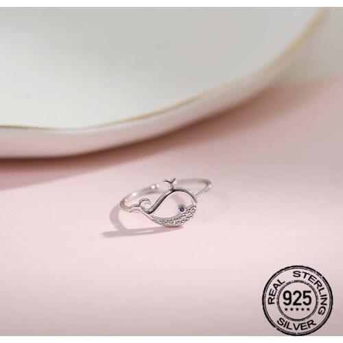 Water Jet Whale S925 Silver Rings For Women Opening Adjustable Korean Fashion Cute Simple Hot Female Index Finger Jewelry INEFFA
