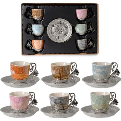 LaModaHome Espresso Coffee Cups with Saucers Set of 6, Porcelain Turkish Arabic Greek Coffee Cup Saucer, wedding Gifts Gold/Mix