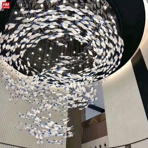 Hotel lobby beauty salon glass flying fish hanging line lights sales department sand table exhibition hall chandelier