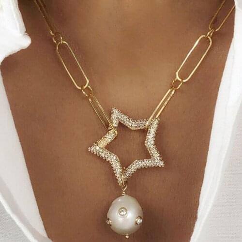 Pendants Fashion arcoiris collares largos star pave zircon spiral buckle Carabiner baroque freshwater pearl necklaces for women