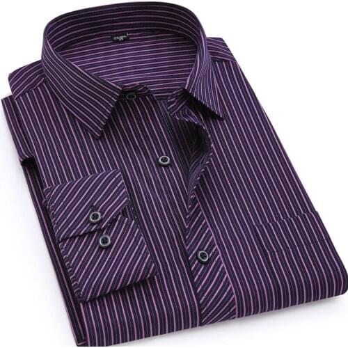 Mens Business Casual Long Sleeved Shirt Classic Striped Male Social Dress Shirts Purple Blue Plus Large Size 8XL 7XL 6XL 5XL