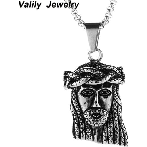 Valily Mens Necklace Jesus Head Pendant Necklace For Women Men Christian Stainless steel Statement Egypt Egyptian Necklace