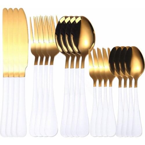 White gold Cutlery Set 20Pcs Forks Spoons Knifes Stainless Steel Cutlery Set Kitchen Tableware sets Dinnerware set Dropshipping