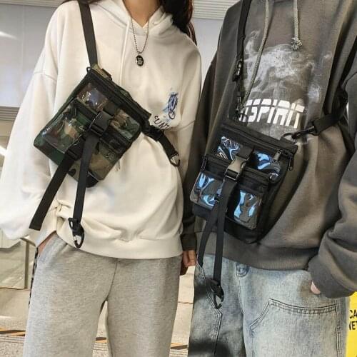 Hip Hop Chest Bag for Men Streetwear Hiking Waist Bag Transparent Plastic Crossbody Pouch Unisex Travel Phone Pouch Belt Bags