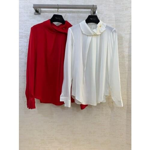 New ladies fashion 2021 long-sleeved sexy casual bow tie printed stitching shirt 0107