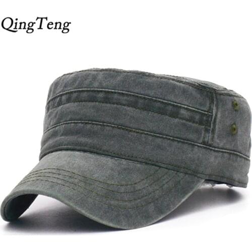 2020 New Denim Flat Top Cap Women Men Snapback Caps Vintage Army Hat Cadet Military Patrol Cap Unisex Baseball Hats