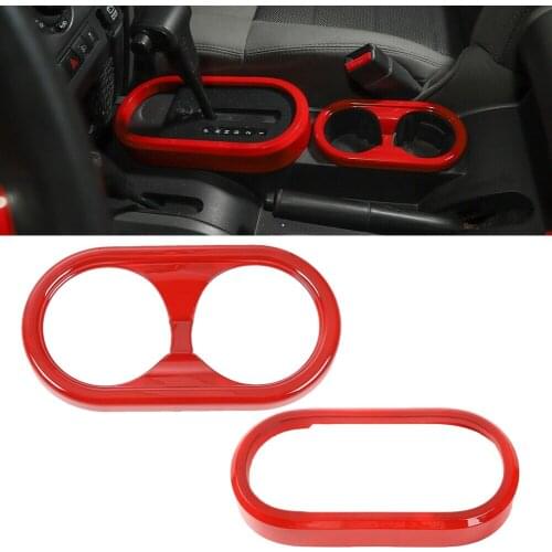 1 Set Gear Shift Panel & Cup Holder Cover Trim Decoration ABS Red Fit For Jeep Wrangler JK 2007 2008 2009 2010 Left Hand Drive