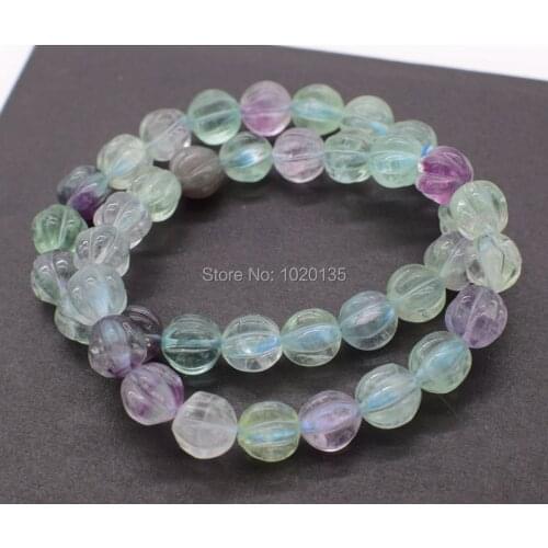 FLUORITE CARVED ROUND 10MM BRACELET 7.5INCH WHOLESALE BEADS NATURE FOR XMAS GIFT OL
