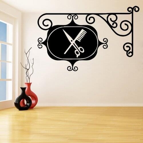 Shelf Scissors And Comb Removable Wall Stickers for Barbershop Vinyl Waterproof Decals for Living Room Home Decor K28